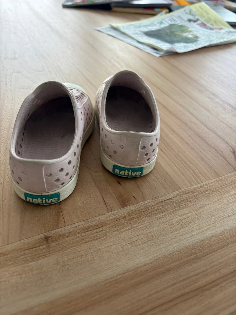 Native Kids Slip-On Water Shoes in Pale Pink with Light Yellow Toe Caps